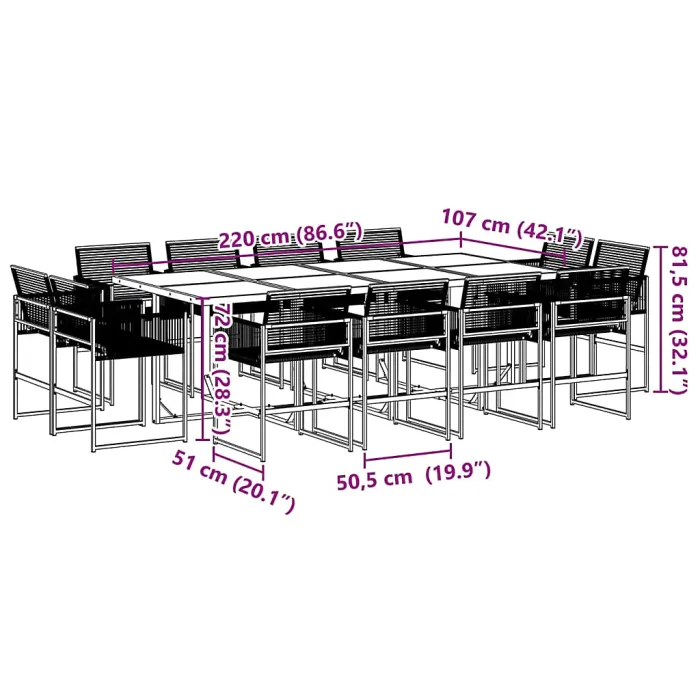 13 Piece Garden Outdoor Dining Set Suitable for Backyard, Patio Black Poly Rattan