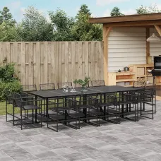 15 Piece Garden Outdoor Dining Set Suitable for Backyard, Patio Black Poly Rattan