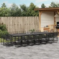 17 Piece Garden Outdoor Dining Set Suitable for Backyard, Patio Black Poly Rattan