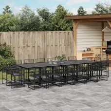 17 Piece Garden Outdoor Dining Set Suitable for Backyard, Patio Black Poly Rattan