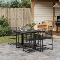 5 Piece Garden Outdoor Dining Set Suitable for Backyard, Patio Black Poly Rattan