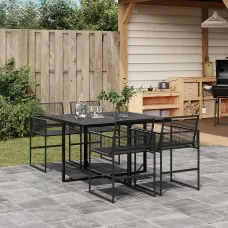 5 Piece Garden Outdoor Dining Set Suitable for Backyard, Patio Black Poly Rattan