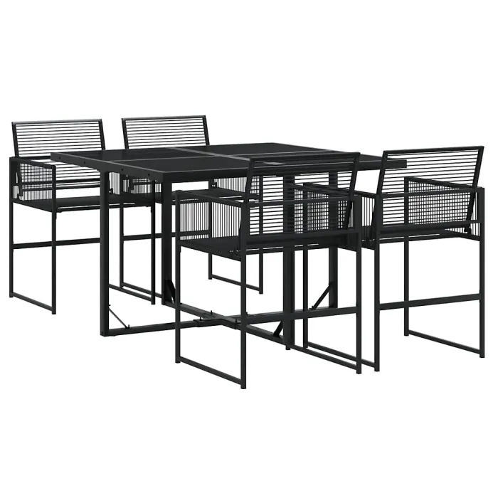 5 Piece Garden Outdoor Dining Set Suitable for Backyard, Patio Black Poly Rattan