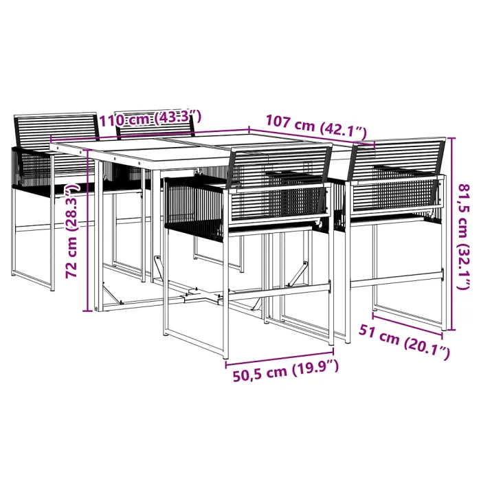 5 Piece Garden Outdoor Dining Set Suitable for Backyard, Patio Black Poly Rattan