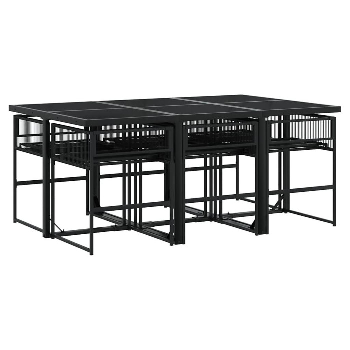 7 Piece Garden Outdoor Dining Set Suitable for Backyard, Patio Black Poly Rattan