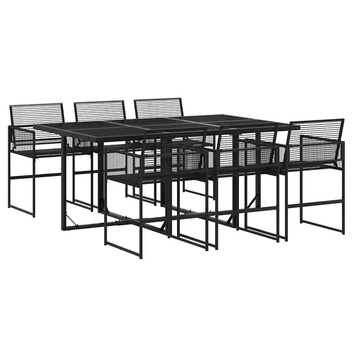 7 Piece Garden Outdoor Dining Set Suitable for Backyard, Patio Black Poly Rattan