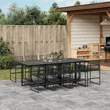 9 Piece Garden Outdoor Dining Set Suitable for Backyard, Patio Black Poly Rattan