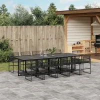 11 Piece Garden Outdoor Dining Set Suitable for Backyard, Patio Black Poly Rattan