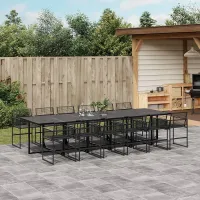13 Piece Garden Outdoor Dining Set Suitable for Backyard, Patio Black Poly Rattan
