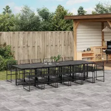13 Piece Garden Outdoor Dining Set Suitable for Backyard, Patio Black Poly Rattan