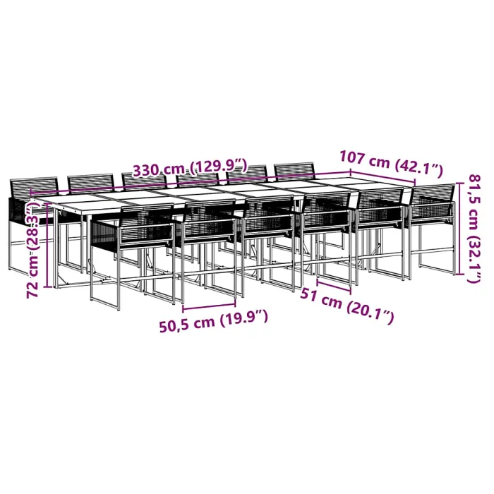 13 Piece Garden Outdoor Dining Set Suitable for Backyard, Patio Black Poly Rattan