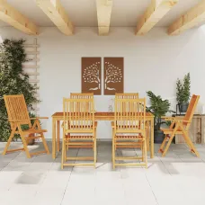 7 Piece Garden Outdoor Dining Set Suitable for Backyard, Patio Solid Wood Acacia