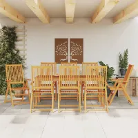 9 Piece Garden Outdoor Dining Set Suitable for Backyard, Patio Solid Wood Acacia