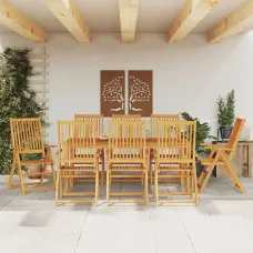 9 Piece Garden Outdoor Dining Set Suitable for Backyard, Patio Solid Wood Acacia