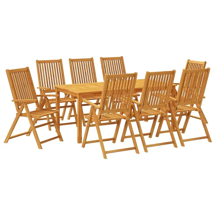 9 Piece Garden Outdoor Dining Set Suitable for Backyard, Patio Solid Wood Acacia