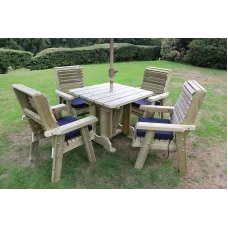Ergo 4 Seater Set - Sits 4, Wooden Garden Furniture Dining Set w/ Table & Chairs - L220 x W245 x H105 cm - Min. Assembly Required