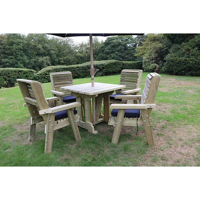 Ergo 4 Seater Set - Sits 4, Wooden Garden Furniture Dining Set w/ Table & Chairs - L220 x W245 x H105 cm - Min. Assembly Required