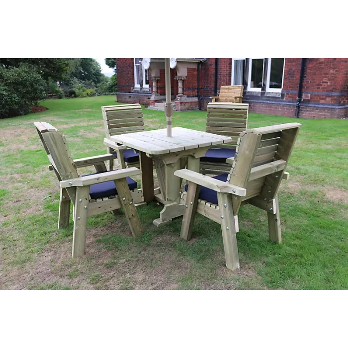 Ergo 4 Seater Set - Sits 4, Wooden Garden Furniture Dining Set w/ Table & Chairs - L220 x W245 x H105 cm - Min. Assembly Required