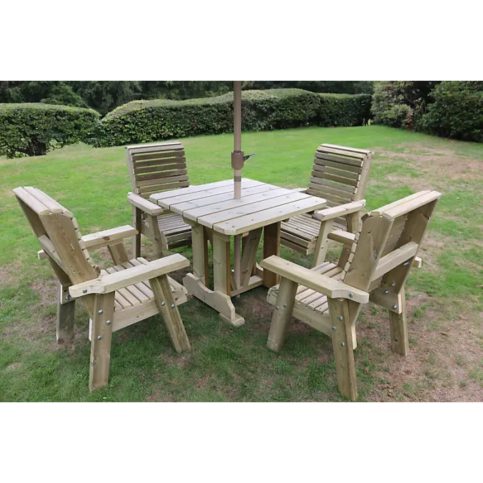 Ergo 4 Seater Set - Sits 4, Wooden Garden Furniture Dining Set w/ Table & Chairs - L220 x W245 x H105 cm - Min. Assembly Required