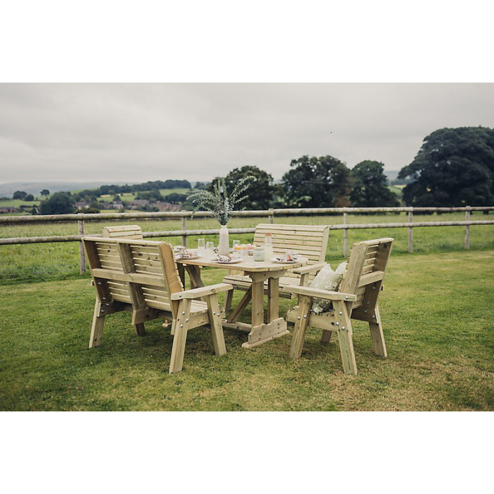 Ergo Table Set - Sits 6, Garden Dining Furniture Incl. Table, 2 Bench & 2 Chair - L250 x W290 x H105 cm - Min. Assembly Required
