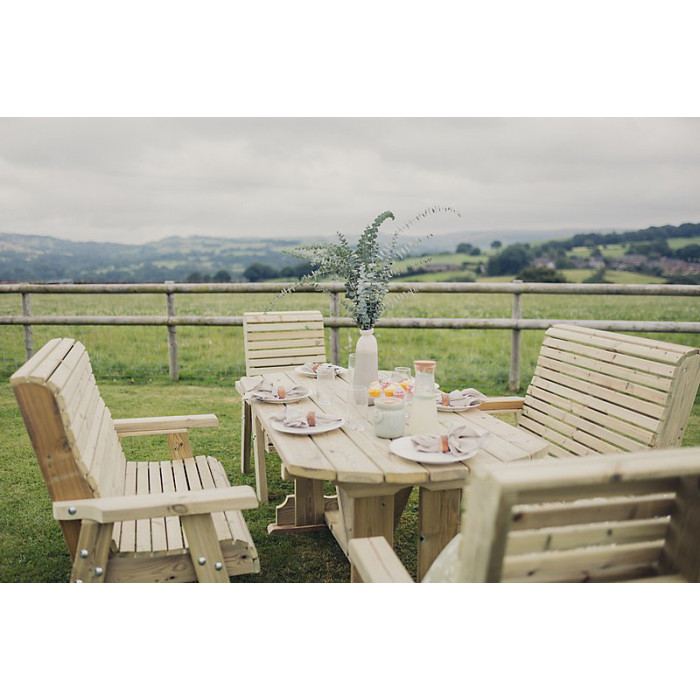 Ergo Table Set - Sits 6, Garden Dining Furniture Incl. Table, 2 Bench & 2 Chair - L250 x W290 x H105 cm - Min. Assembly Required
