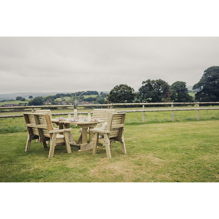 Ergo Table Set - Sits 6, Garden Dining Furniture Incl. Table, 2 Bench & 2 Chair - L250 x W290 x H105 cm - Min. Assembly Required