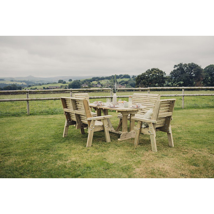 Ergo Table Set - Sits 6, Garden Dining Furniture Incl. Table, 2 Bench & 2 Chair - L250 x W290 x H105 cm - Min. Assembly Required