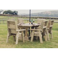 Ergo Table and Chair Set - Sits 6 Wooden Garden Dining Furniture with 6 Chairs - L250 x W290 x H105 cm - Minimal Assembly Required