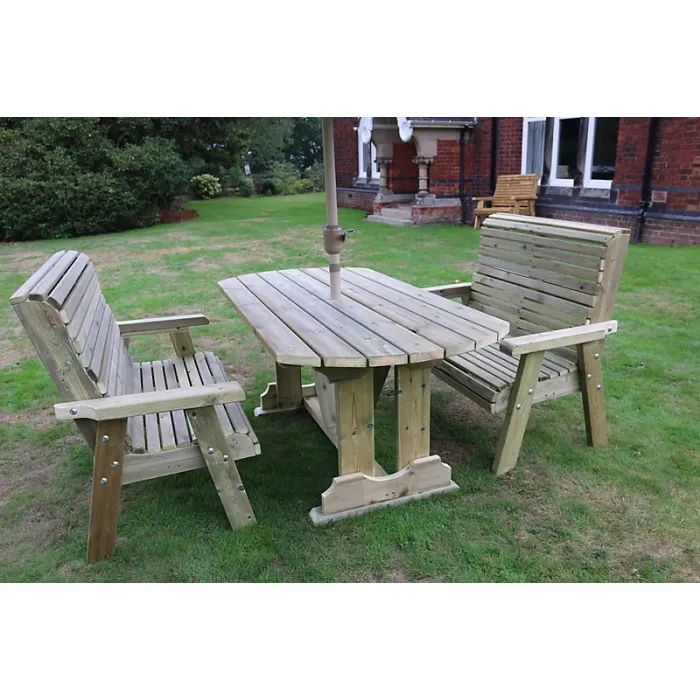 Ergo Table Bench Set - Sits 4, Wooden Alfresco Garden Dining Furniture Set - L250 x W180 x H105 cm - Min. Assembly Required