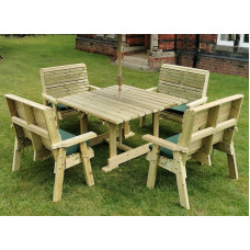 Ergo 8 Seater Square Table Including 2 Bench and 4 Chairs - Swedish Redwood - L149 x W149 x H77 cm - Minimal Assembly Required