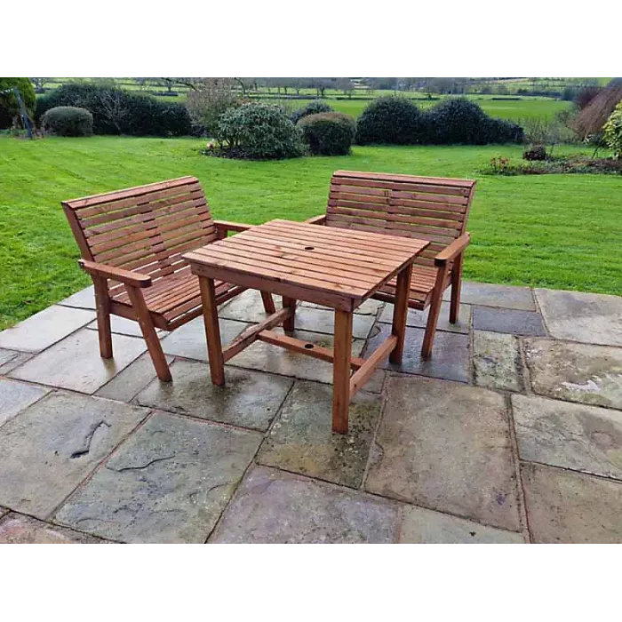 Ergo 8 Seater Square Table Including 2 Bench and 4 Chairs - Swedish Redwood - L149 x W149 x H77 cm - Minimal Assembly Required