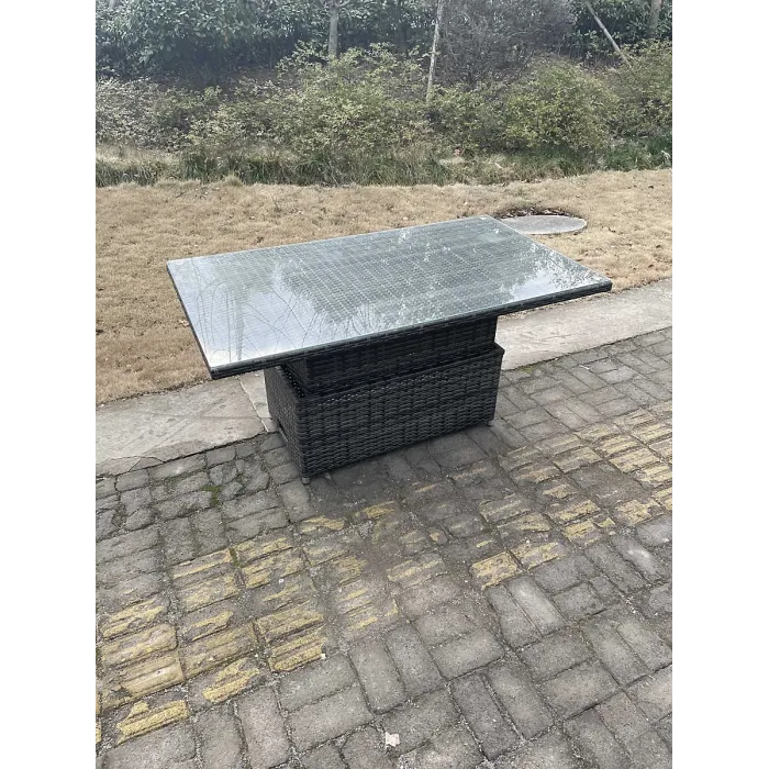 Fimous 8 Seater PE Rattan Corner Sofa Set Rising Adjustable Dining Table Set High Side Coffee Table With Arm Chair Big Footstool