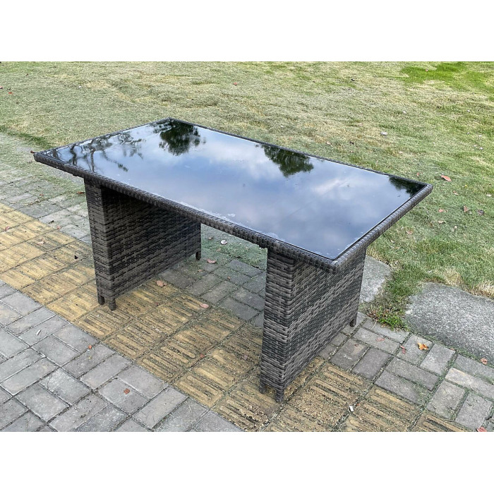 Fimous 4 Seat Rattan Garden Furniture Dining Set Table And Chair Sets PE Wicker Patio Outdoor 4 Chairs Black Tempered Glass Table