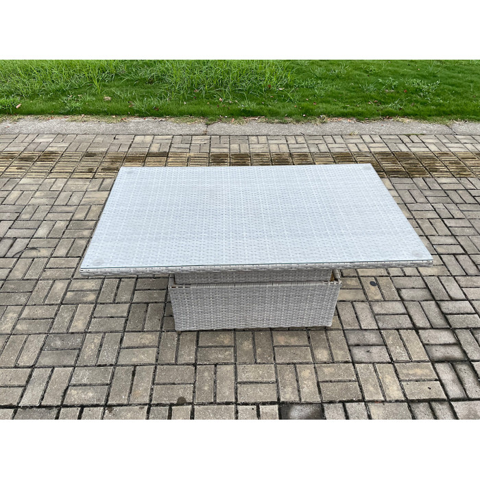 Fimous Rattan Garden Funiture Set Adjustable Rising Lifting Table Loung Sofa Dining Set With 2 Arm Chair Side Coffee Table