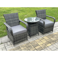 Fimous Rattan Garden Furniture Dining Set Table And Chair Set Bistro Set PE Wicker Patio Outdoor 2 Chairs Plus Small Round Table