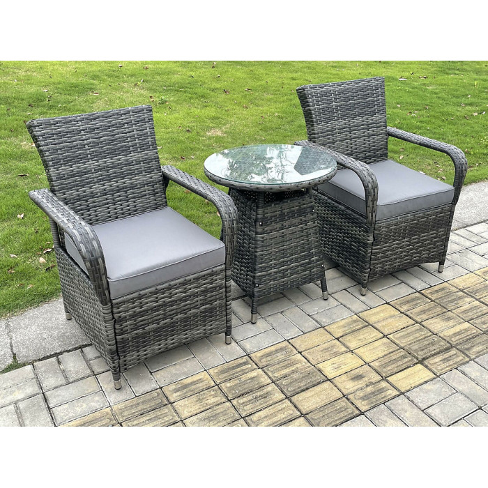 Fimous Rattan Garden Furniture Dining Set Table And Chair Set Bistro Set PE Wicker Patio Outdoor 2 Chairs Plus Small Round Table