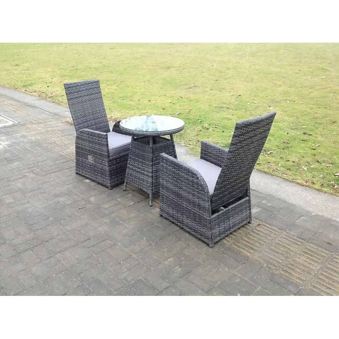 Fimous Outdoor PE Wicker Rattan Garden Furniture Reclining Chair And Table Set Dining Sets 2 Seat Bistro Set