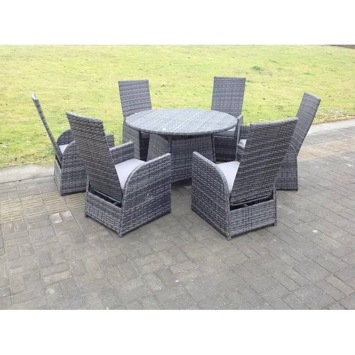 Fimous Outdoor Rattan Garden Furniture Dining Sets Adjustable Chair Dining Table And Chair Sets 6 Seater Round Table