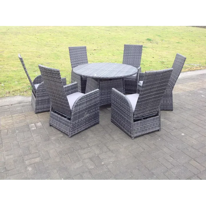 Fimous Outdoor Rattan Garden Furniture Dining Sets Adjustable Chair Dining Table And Chair Sets 6 Seater Round Table