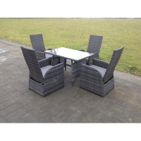 Fimous Oblong Table Adjustable PE Rattan Dining Set Table And Chair Sets Outdoor Garden Furniture Mixed Grey 4 Seat