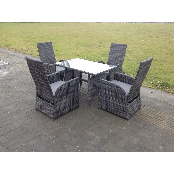 Fimous Oblong Table Adjustable PE Rattan Dining Set Table And Chair Sets Outdoor Garden Furniture Mixed Grey 4 Seat