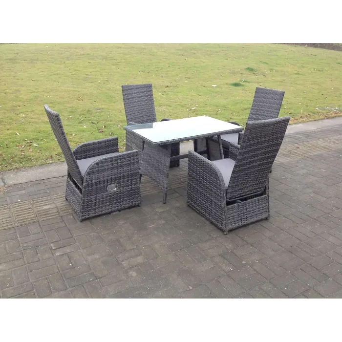 Fimous Oblong Table Adjustable PE Rattan Dining Set Table And Chair Sets Outdoor Garden Furniture Mixed Grey 4 Seat