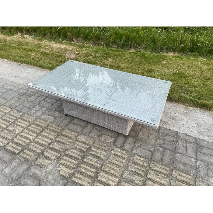 Fimous Rattan Garden Funiture Set Adjustable Rising Lifting Table Sofa Dining Set With 2 Arm Chair Stool