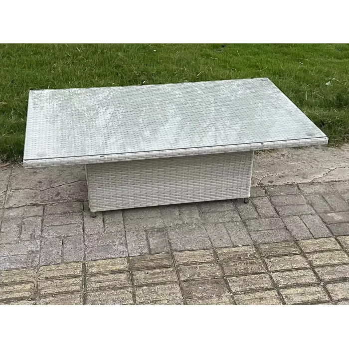 Fimous Rattan Garden Funiture Set Adjustable Rising Lifting Table Sofa Dining Set Side Coffee Tea Table Chair Footstool