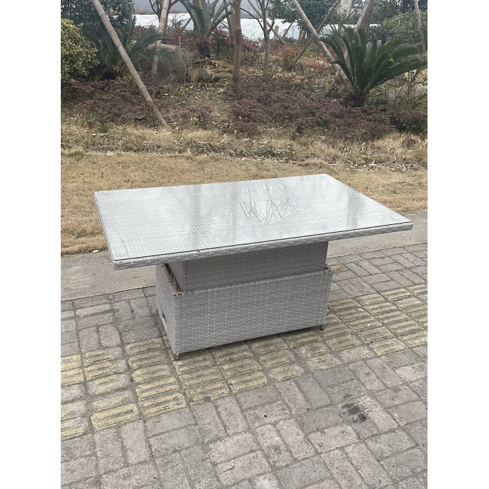 Fimous Rattan Garden Funiture Set Adjustable Rising Lifting Table Sofa Dining Set Lounge Sofa With 2 Arm Chair