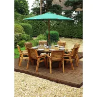Traditional Eight Seater Circular Table Set with 8 x Green Chair Cushion, 1x Green Parasol & Base & 1 x Cushion Storage Bag