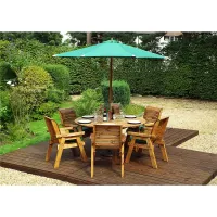 Traditional Six Seater Circular Table Set With 6 x Green Chair Cushion 1 x Green Parasol & Base & Cushion Storage Bag