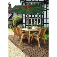 Six Seat Rectangular Table Set With 2 x Bench Cushion 2 x Chair Cushion, 1 x Green Parasol & Base & Cushion Storage Bag