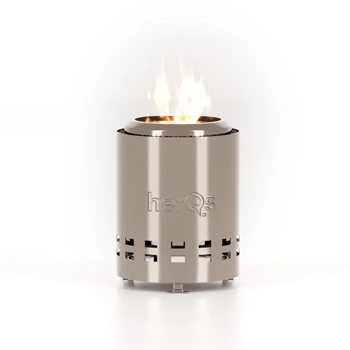 HerQs Smokeless FirePit Mighty - smokeless firepit for small outdoor spaces, includes 1x protective cover & 1x stable ring stand