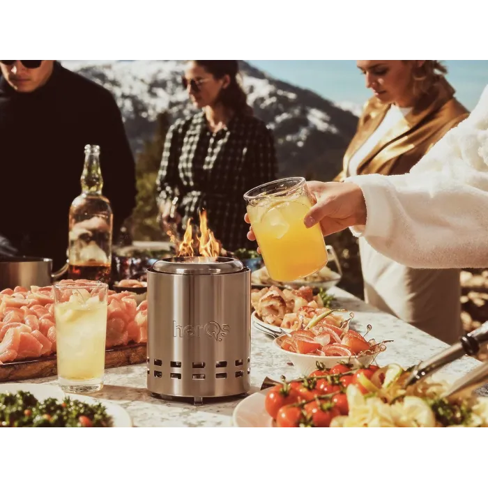 HerQs Smokeless FirePit Mighty - smokeless firepit for small outdoor spaces, includes 1x protective cover & 1x stable ring stand